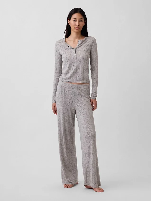 Lichtgewicht CashSoft Pointelle-pyjama-broek met hartjesmotief