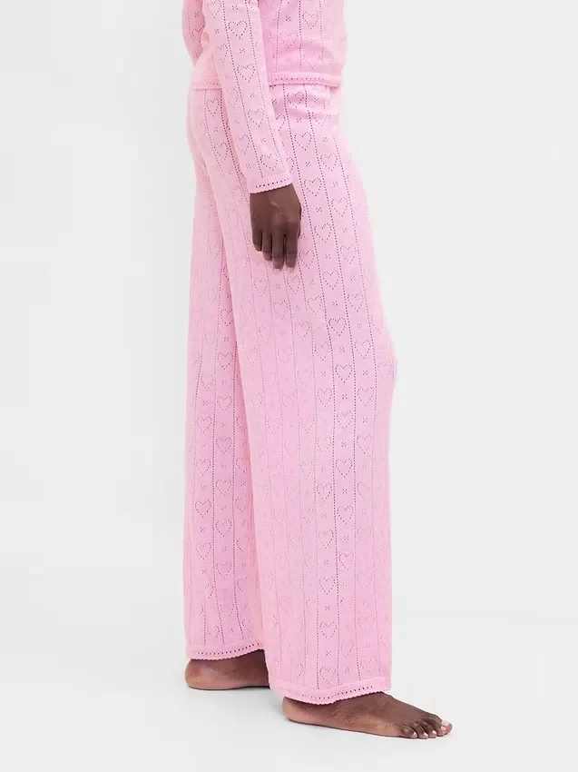 Lichtgewicht CashSoft Pointelle-pyjama-broek met hartjesmotief