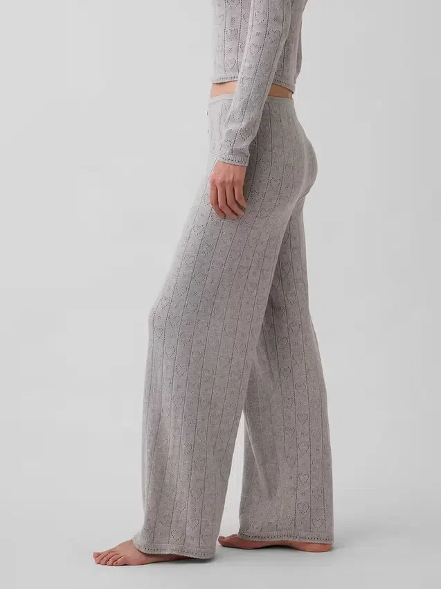 Lichtgewicht CashSoft Pointelle-pyjama-broek met hartjesmotief