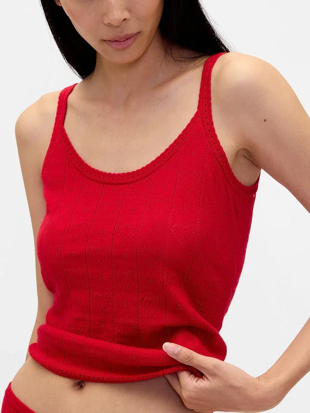 Lichtgewicht CashSoft pyjama-tanktop met hartjesmotief in pointelle-breisel