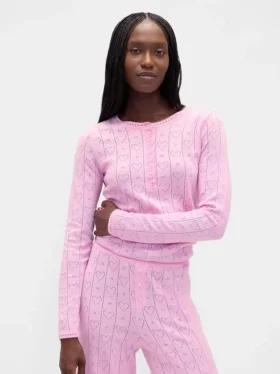 Lichtgewicht CashSoft pyjama-top met hartjesmotief in pointelle