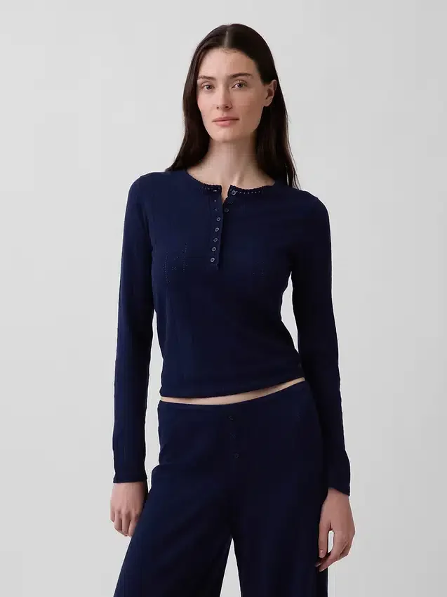 Lichtgewicht CashSoft pyjama-top met hartjesmotief in pointelle