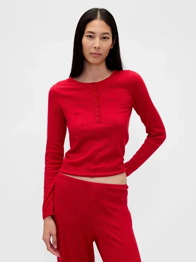 Lichtgewicht CashSoft pyjama-top met hartjesmotief in pointelle