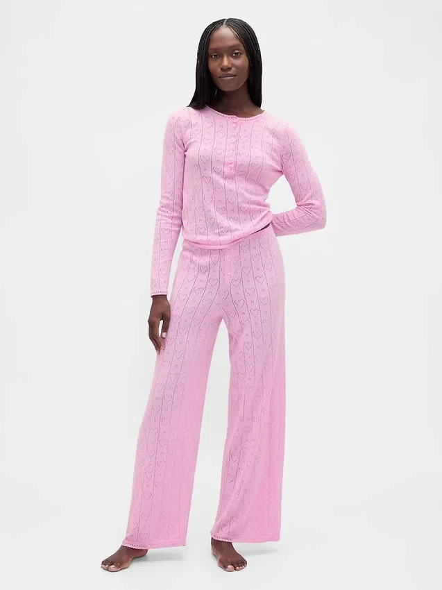 Lichtgewicht CashSoft pyjama-top met hartjesmotief in pointelle