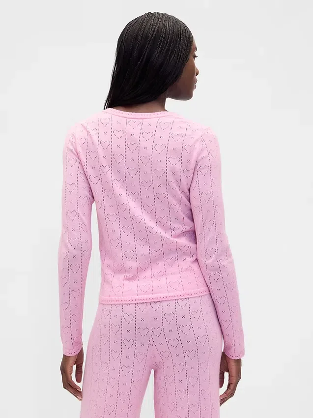 Lichtgewicht CashSoft pyjama-top met hartjesmotief in pointelle