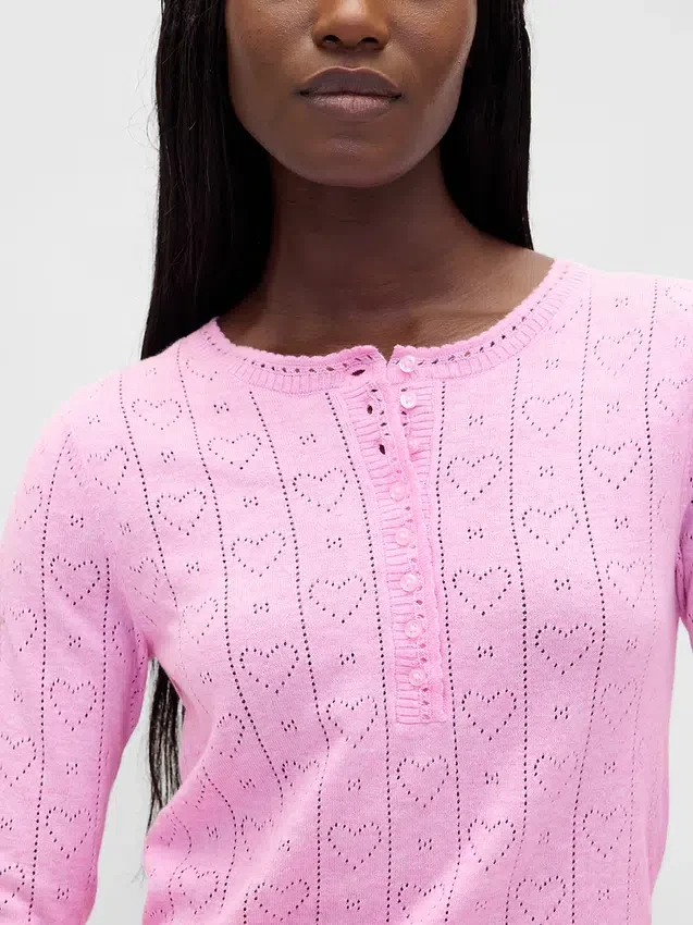 Lichtgewicht CashSoft pyjama-top met hartjesmotief in pointelle