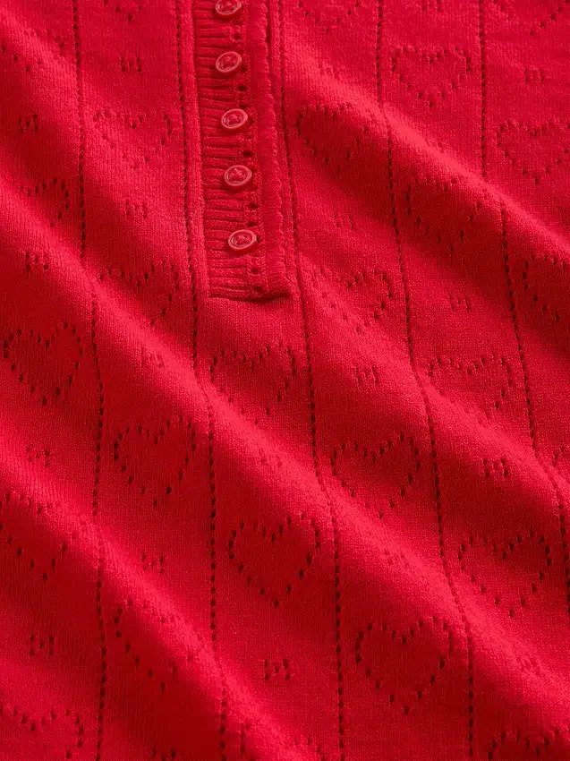 Lichtgewicht CashSoft pyjama-top met hartjesmotief in pointelle