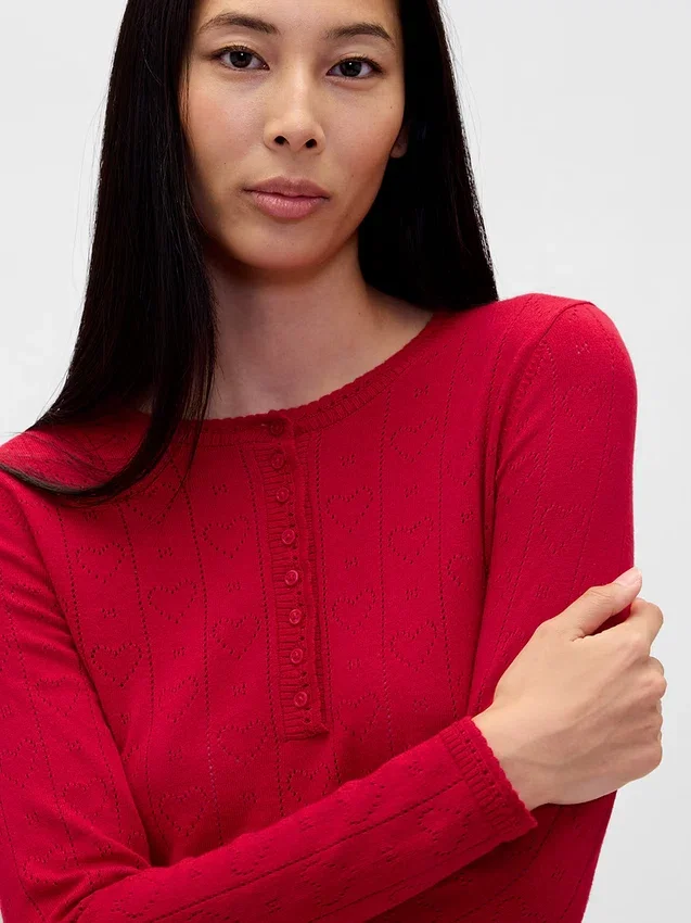 Lichtgewicht CashSoft pyjama-top met hartjesmotief in pointelle