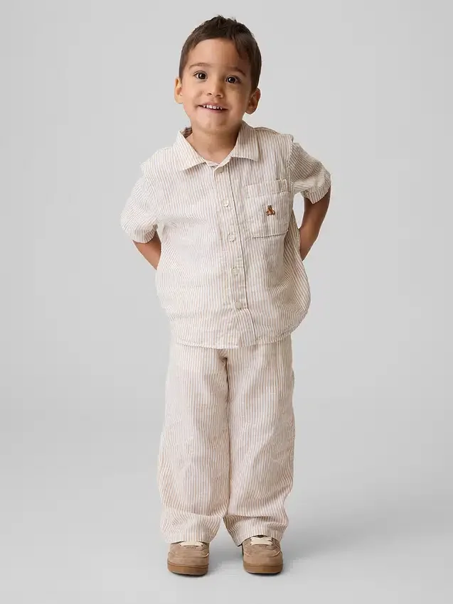 Linnen-katoenen broek met elastische tailleband voor Baby & Peuter