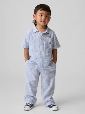 Linnen-katoenen broek met elastische tailleband voor Baby & Peuter