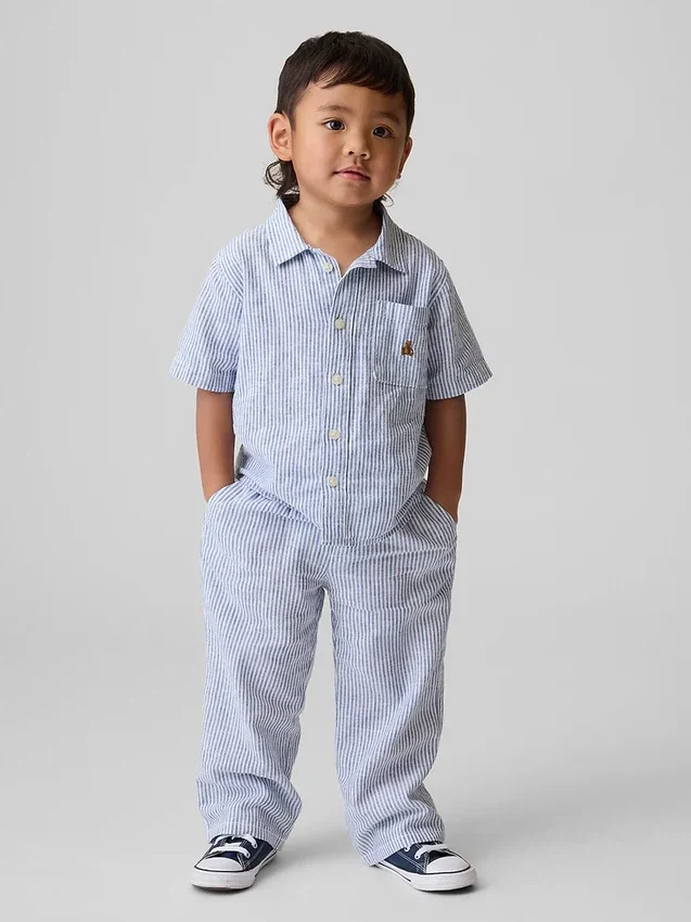 Linnen-katoenen broek met elastische tailleband voor Baby & Peuter