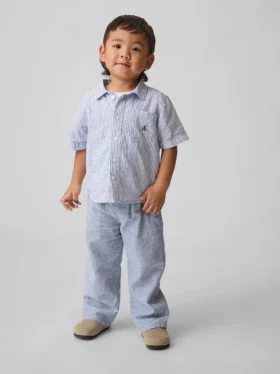 Linnen-katoenen broek met elastische tailleband voor Baby & Peuter