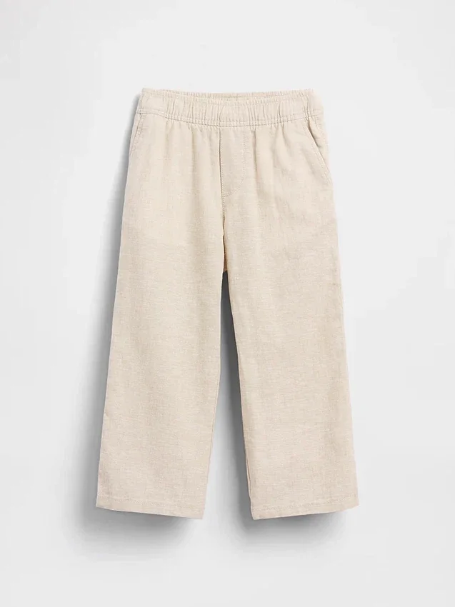 Linnen-katoenen broek met elastische tailleband voor Baby & Peuter