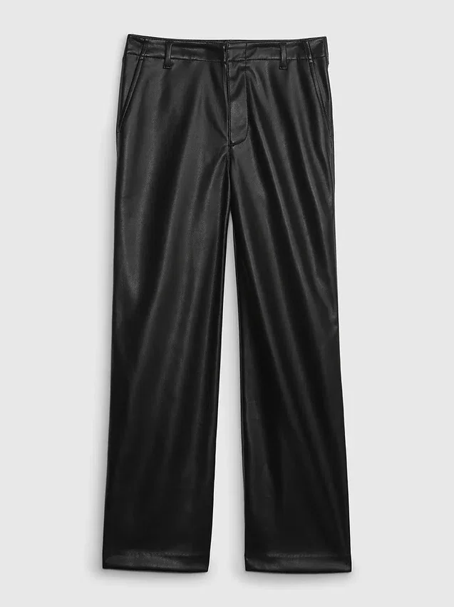 Loszittende broek van veganistisch leer met middelhoge taille