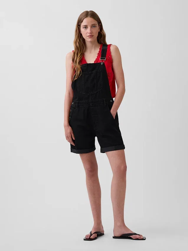 Loszittende denim shortalls