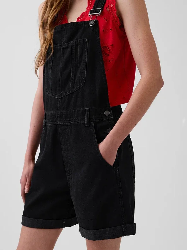 Loszittende denim shortalls