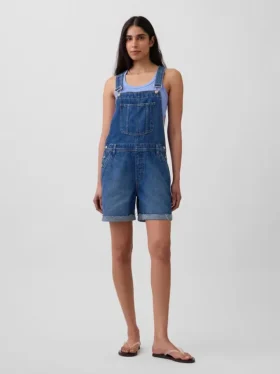 Loszittende denim shortalls in jaren 90-stijl