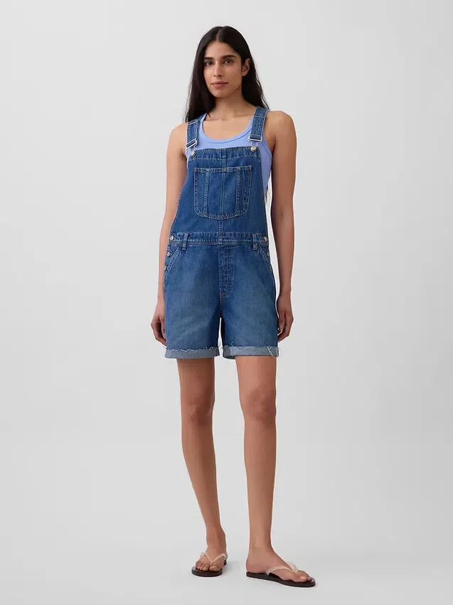 Loszittende denim shortalls in jaren 90-stijl