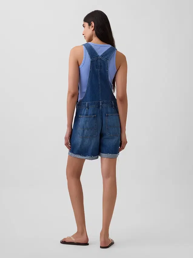 Loszittende denim shortalls in jaren 90-stijl