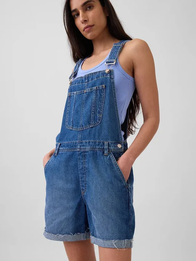 Loszittende denim shortalls in jaren 90-stijl