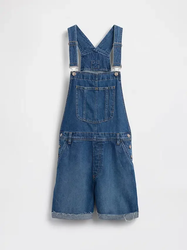Loszittende denim shortalls in jaren 90-stijl