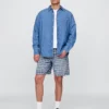 Loszittende denimkorte broek met ruitjespatroon in jaren 90-stijl