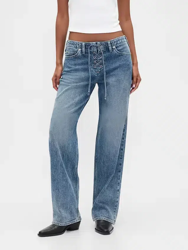 Loszittende jeans met lage taille en vetersluiting in jaren '90-stijl