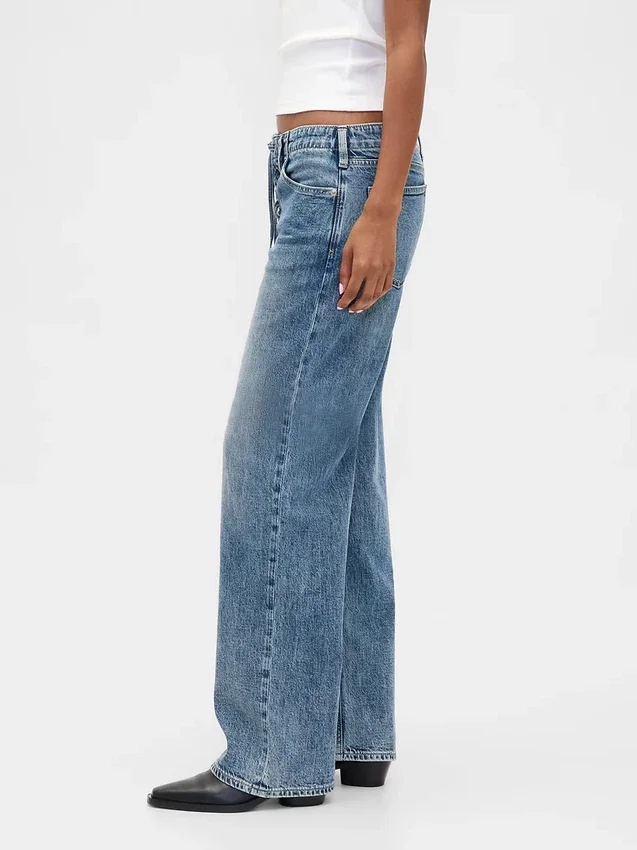 Loszittende jeans met lage taille en vetersluiting in jaren '90-stijl