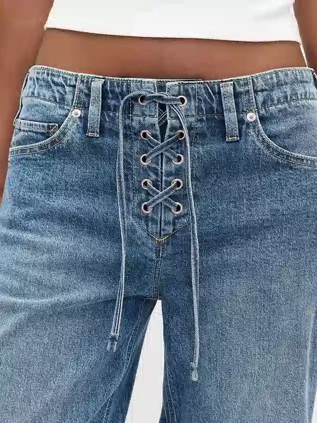 Loszittende jeans met lage taille en vetersluiting in jaren '90-stijl