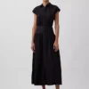 Maxi-shirtjurk van popeline met verlaagde taille