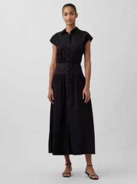 Maxi-shirtjurk van popeline met verlaagde taille