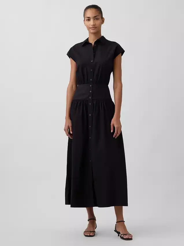 Maxi-shirtjurk van popeline met verlaagde taille