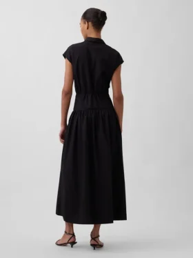 Maxi-shirtjurk van popeline met verlaagde taille