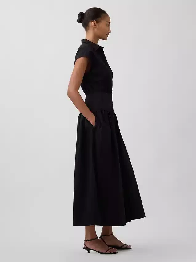 Maxi-shirtjurk van popeline met verlaagde taille