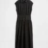 Maxi-shirtjurk van popeline met verlaagde taille