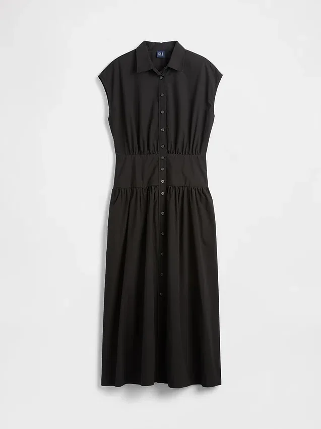 Maxi-shirtjurk van popeline met verlaagde taille