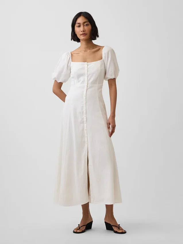Maxijurk met empire-taille van linnenmix