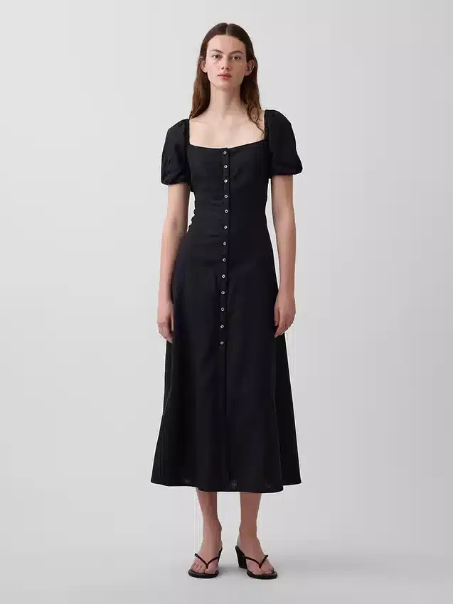 Maxijurk met empire-taille van linnenmix