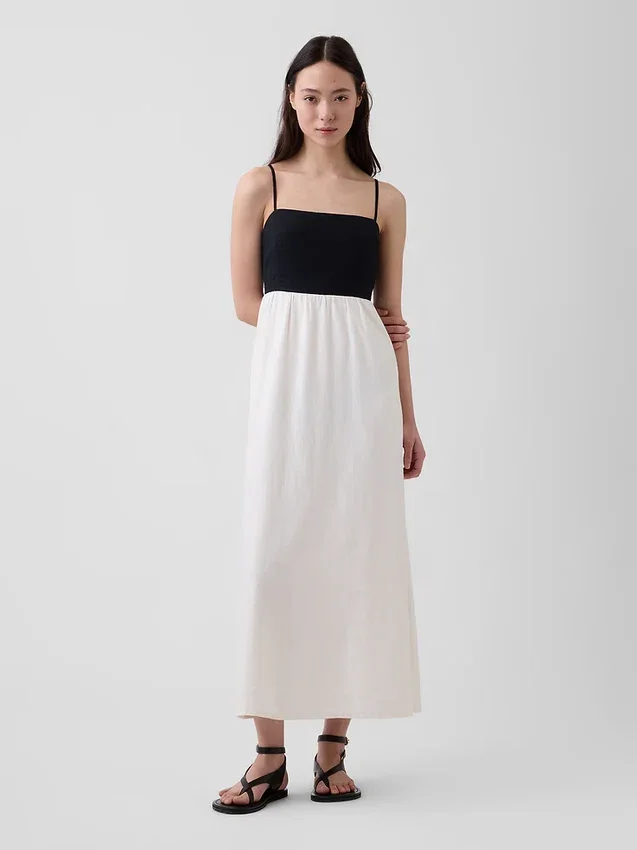 Maxijurk met empire-taille van linnenmix