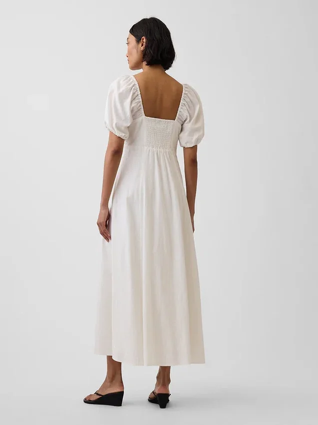 Maxijurk met empire-taille van linnenmix