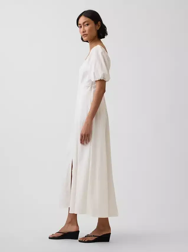 Maxijurk met empire-taille van linnenmix