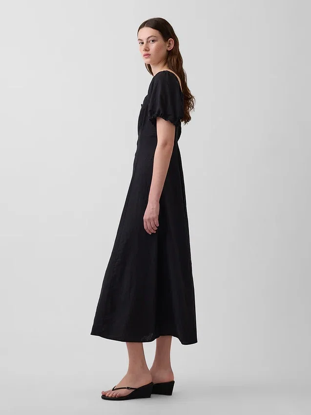 Maxijurk met empire-taille van linnenmix