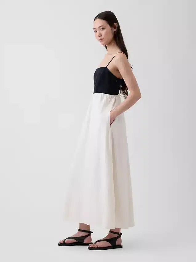 Maxijurk met empire-taille van linnenmix
