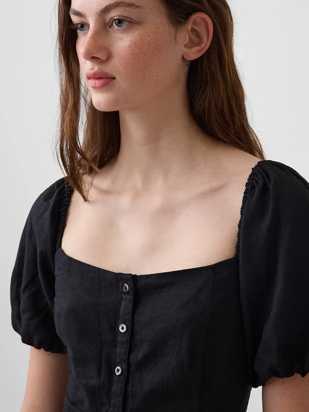 Maxijurk met empire-taille van linnenmix