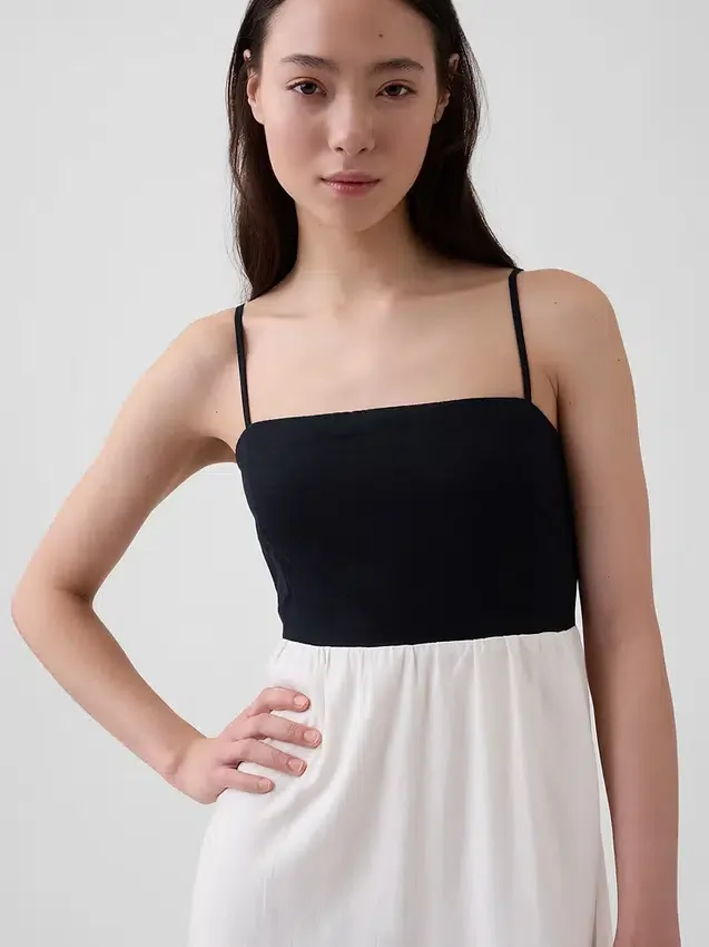 Maxijurk met empire-taille van linnenmix