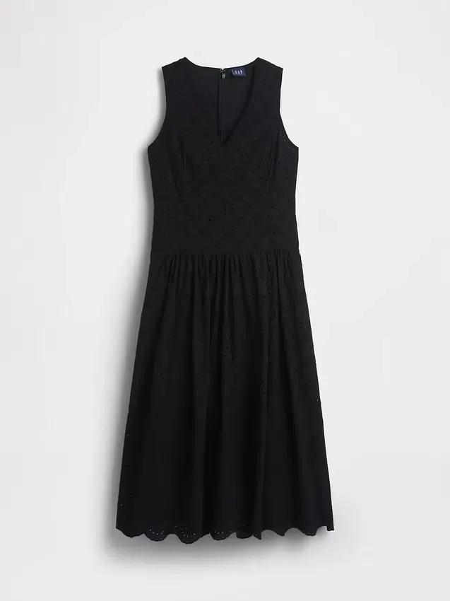 Maxijurk met oogjes en lage taille