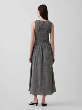 Maxijurk met smockwerk en verlaagde taille in gingham