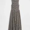 Maxijurk met smockwerk en verlaagde taille in gingham