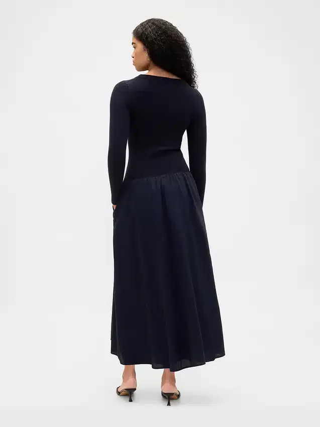 Maxijurk met verlaagde taille van gemengde materialen