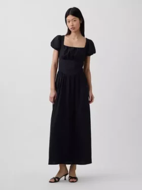 Maxijurk met verlaagde taille van linnenmix